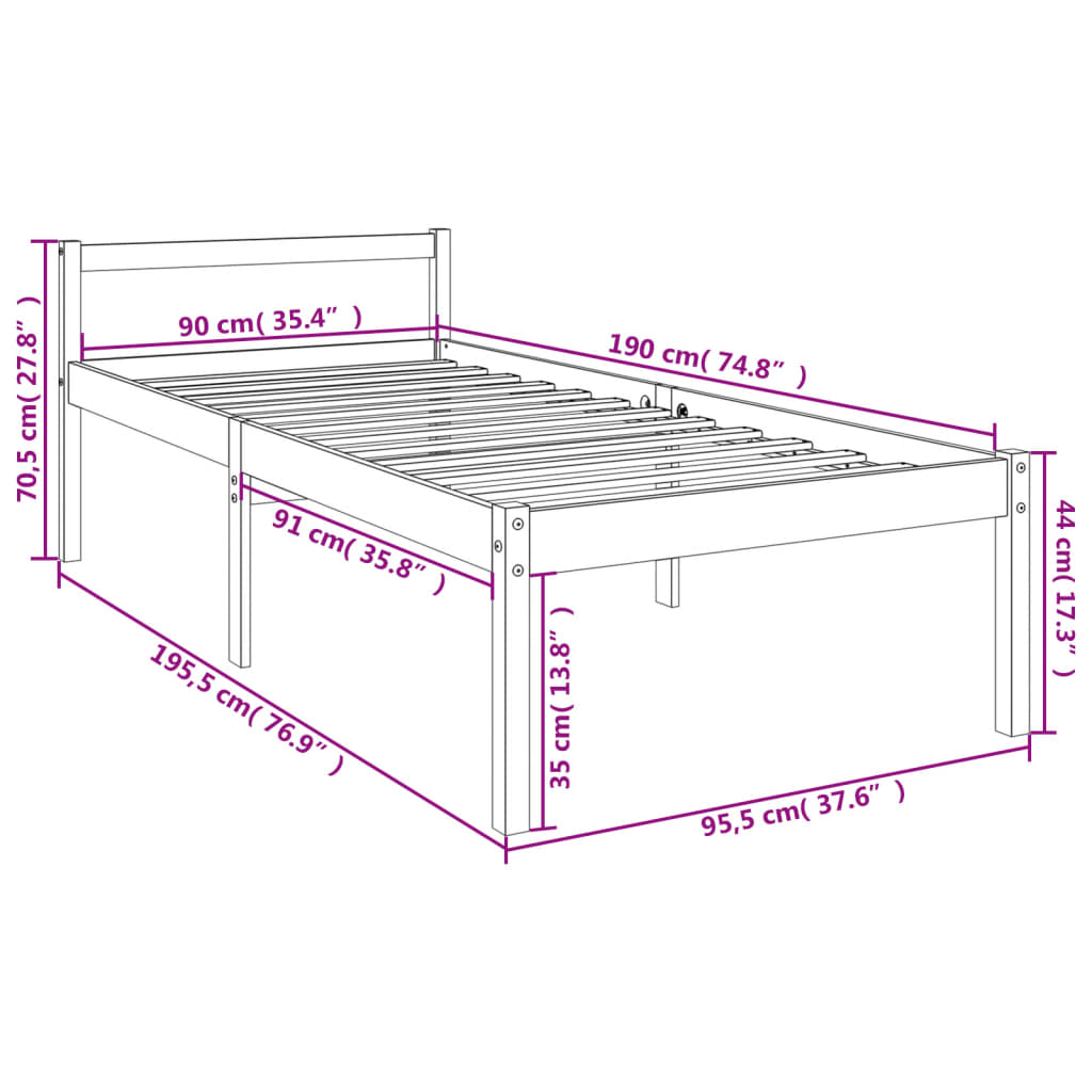 Seniorseng 90x190 cm 2FT6 heltre furu
