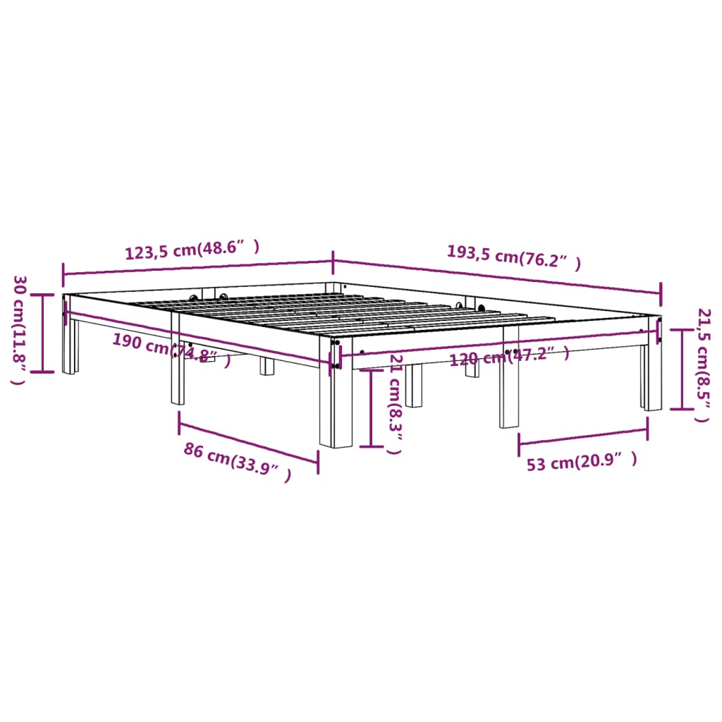 Sengeramme hvit heltre 120x190 cm Small Double