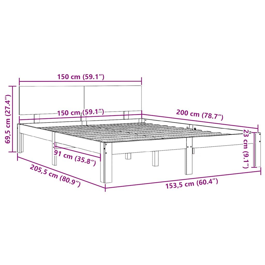 Sengeramme hvit heltre 150x200 cm King Size