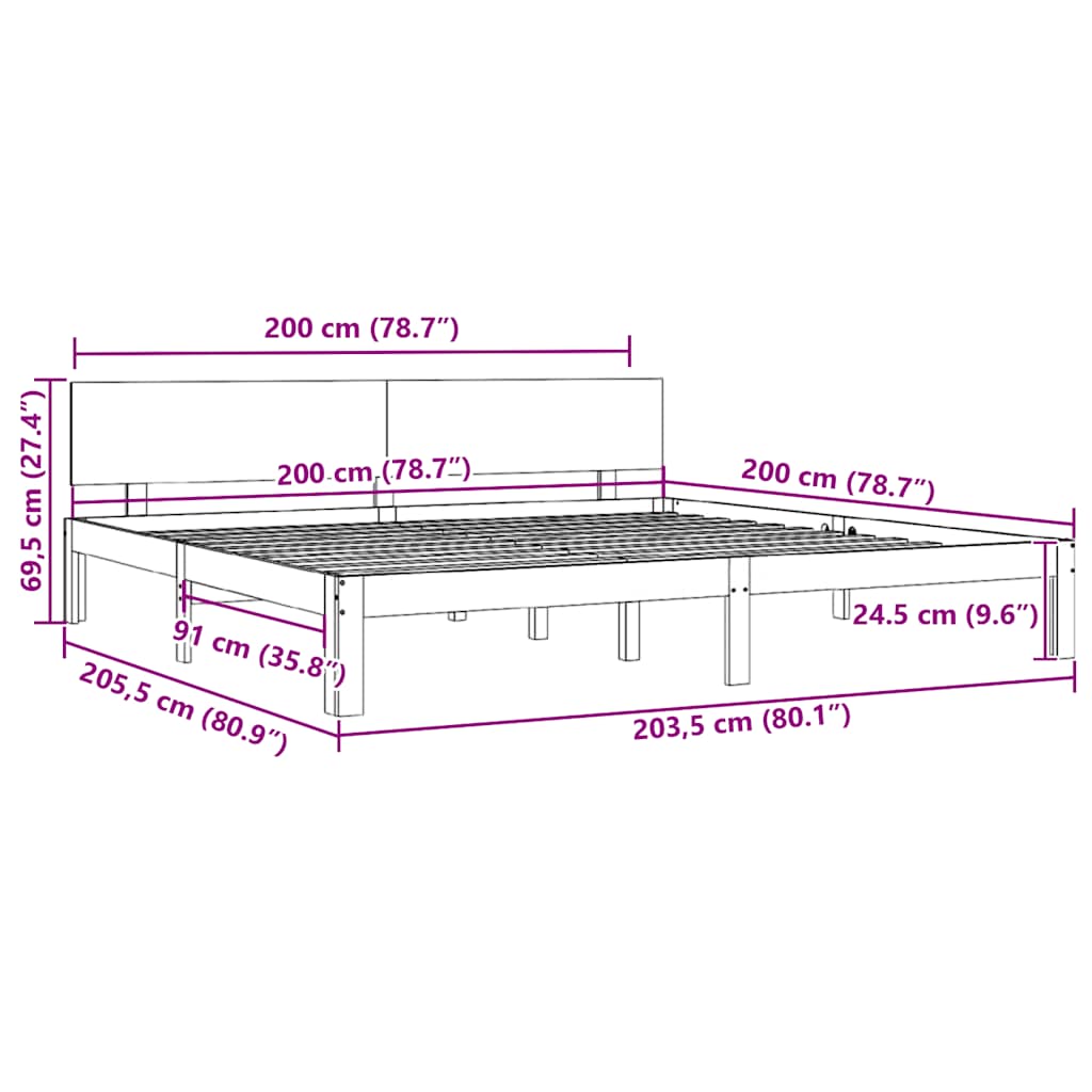 Sengeramme heltre furu 200x200 cm