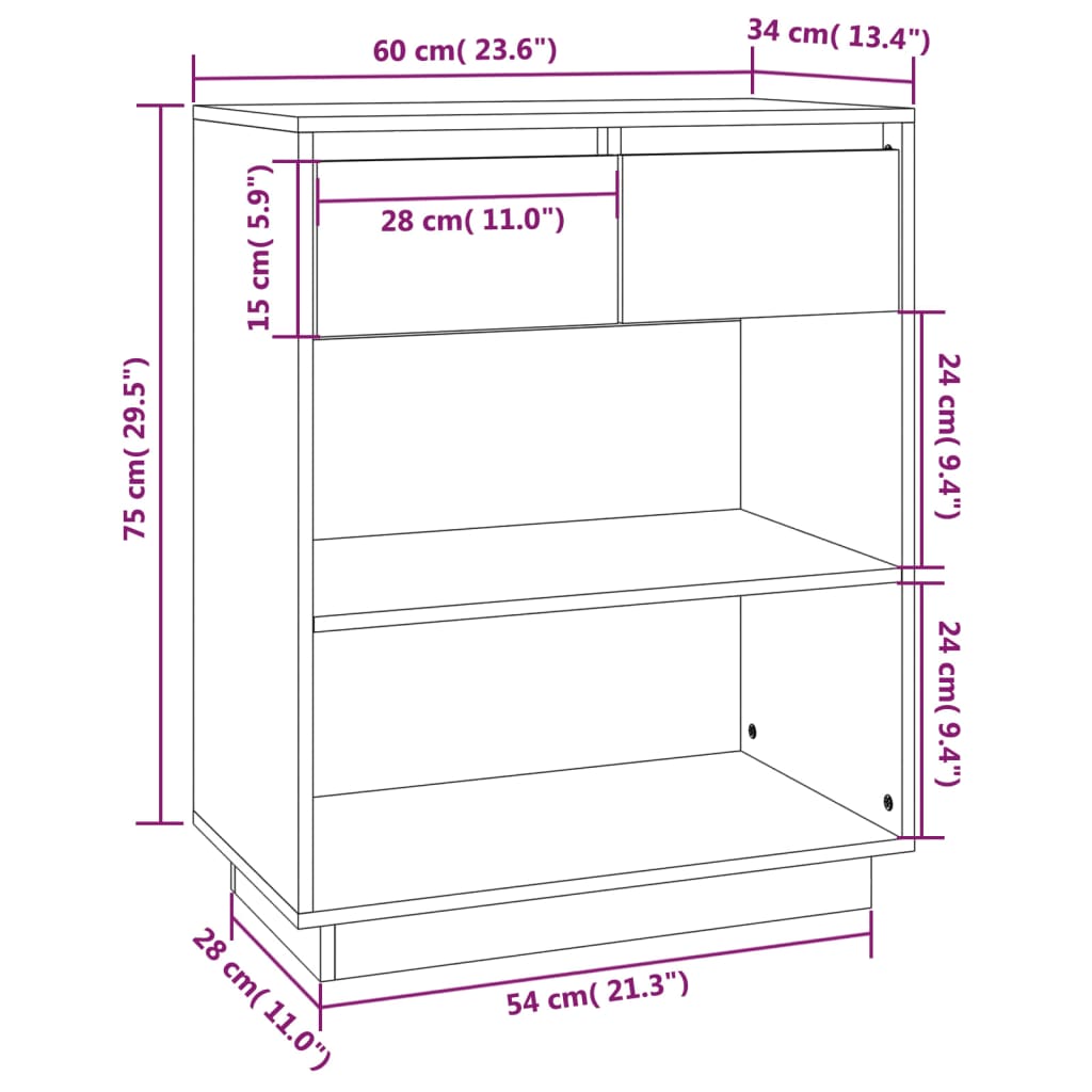 Konsollskap 60x34x75 cm heltre furu