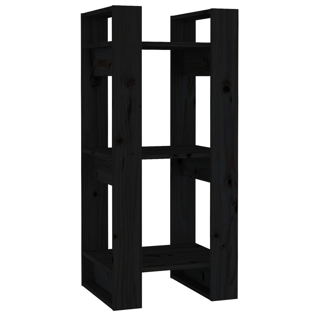 Bokhylle/romdeler svart 41x35x91 cm heltre furu