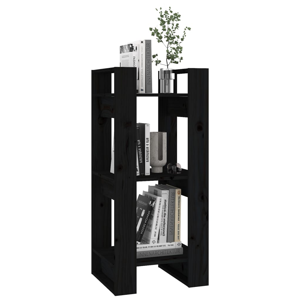 Bokhylle/romdeler svart 41x35x91 cm heltre furu