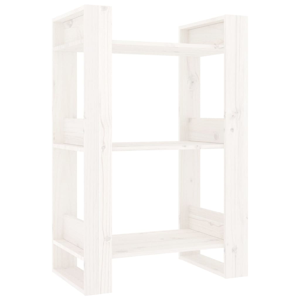 Bokhylle/romdeler hvit 60x35x91 cm heltre furu