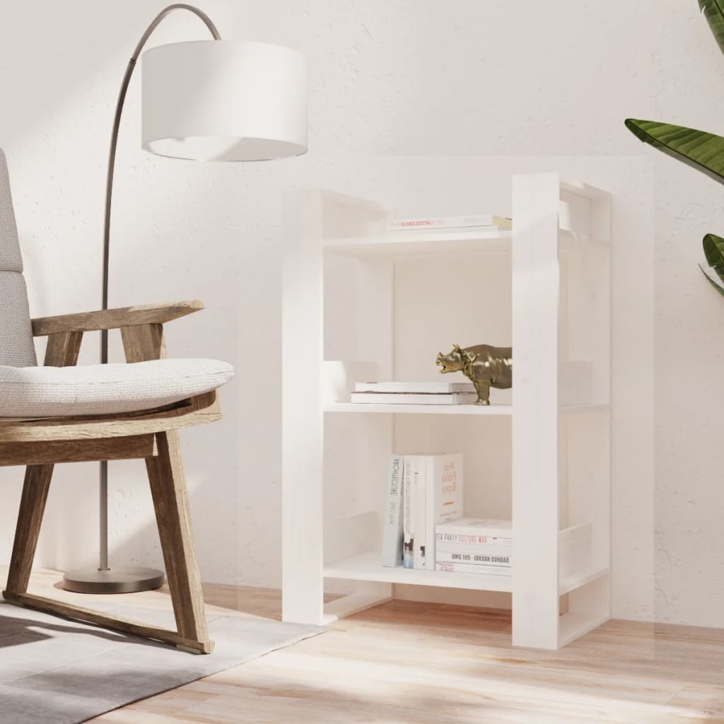 Bokhylle/romdeler hvit 60x35x91 cm heltre furu
