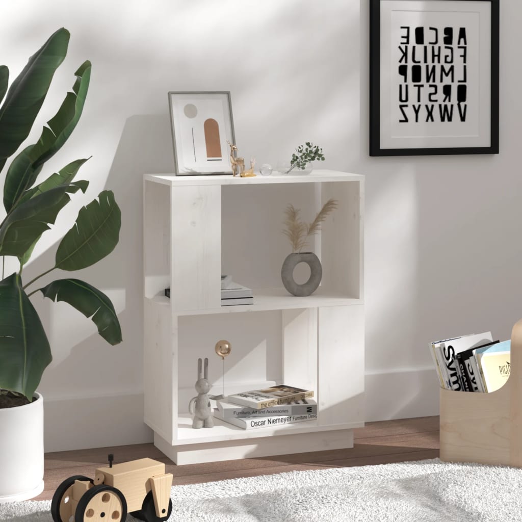 Bokhylle/romdeler hvit 51x25x70 cm heltre furu