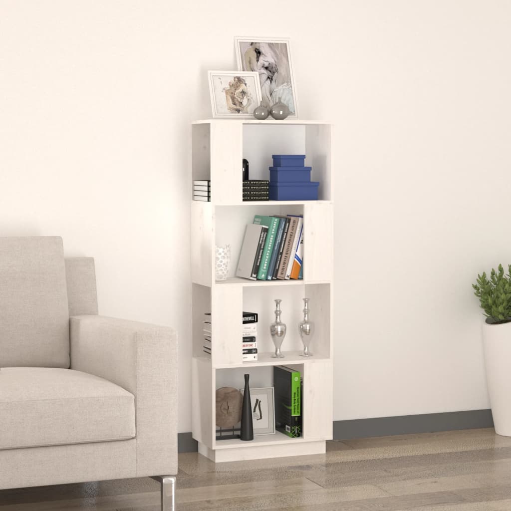 Bokhylle/romdeler hvit 51x25x132 cm heltre furu
