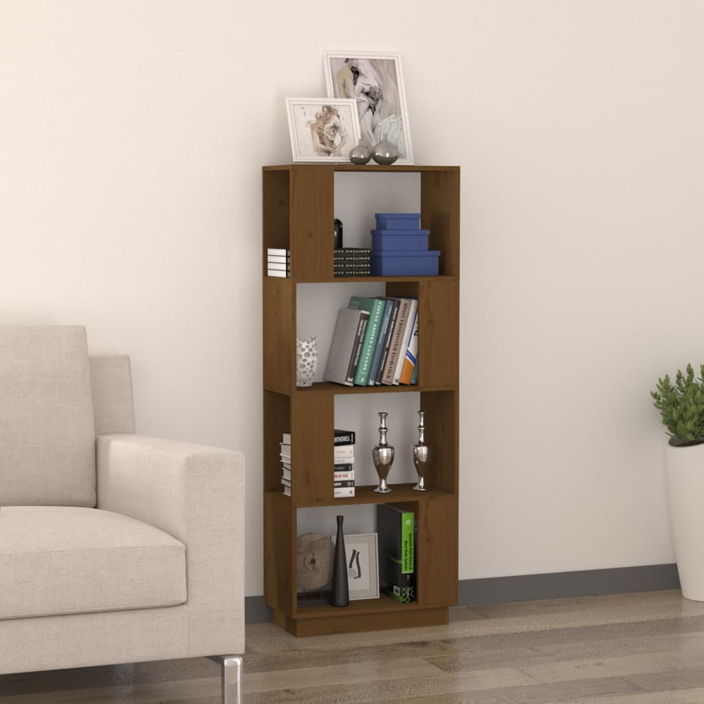 Bokhylle/romdeler honningbrun 51x25x132 cm heltre furu
