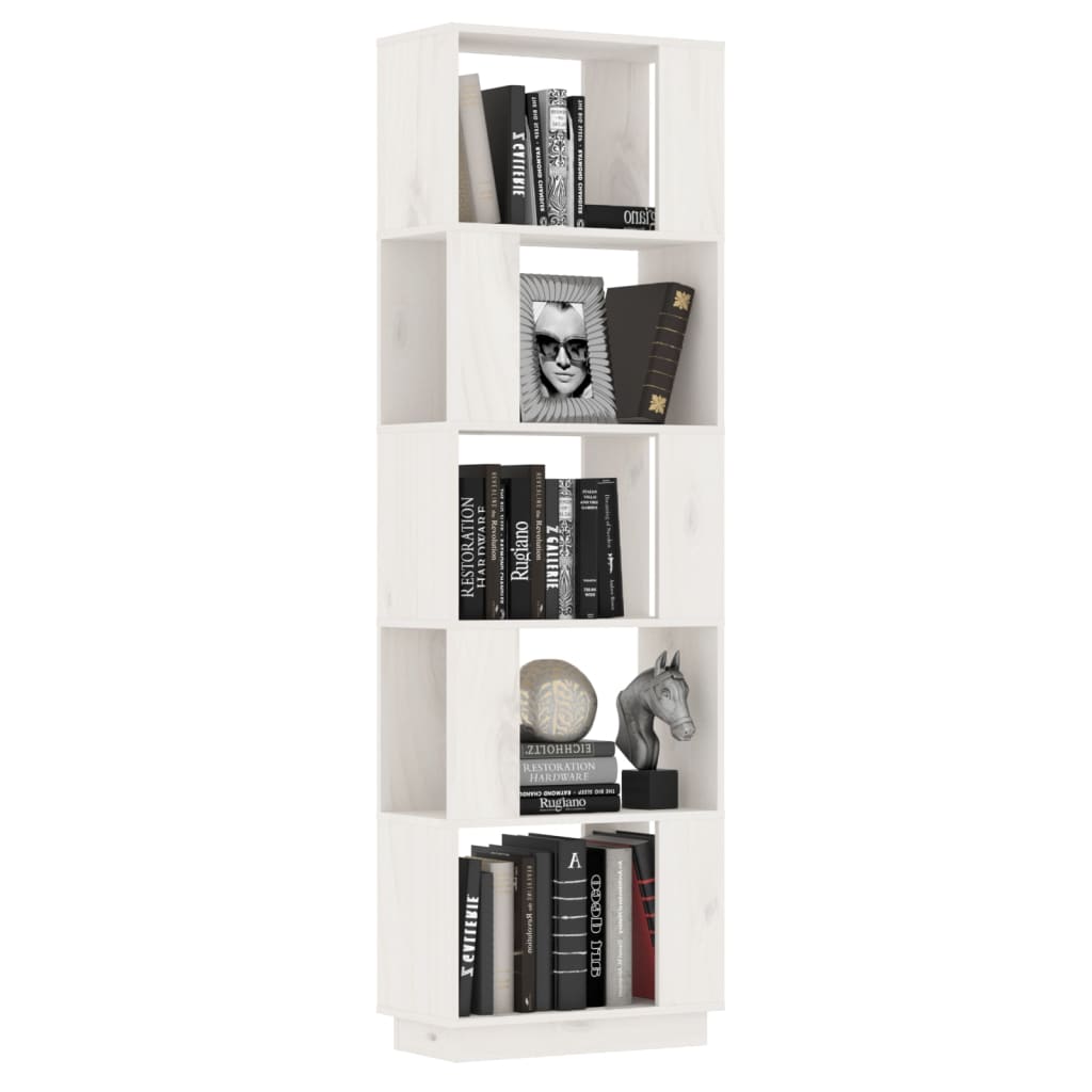 Bokhylle/romdeler hvit 51x25x163,5 cm heltre furu
