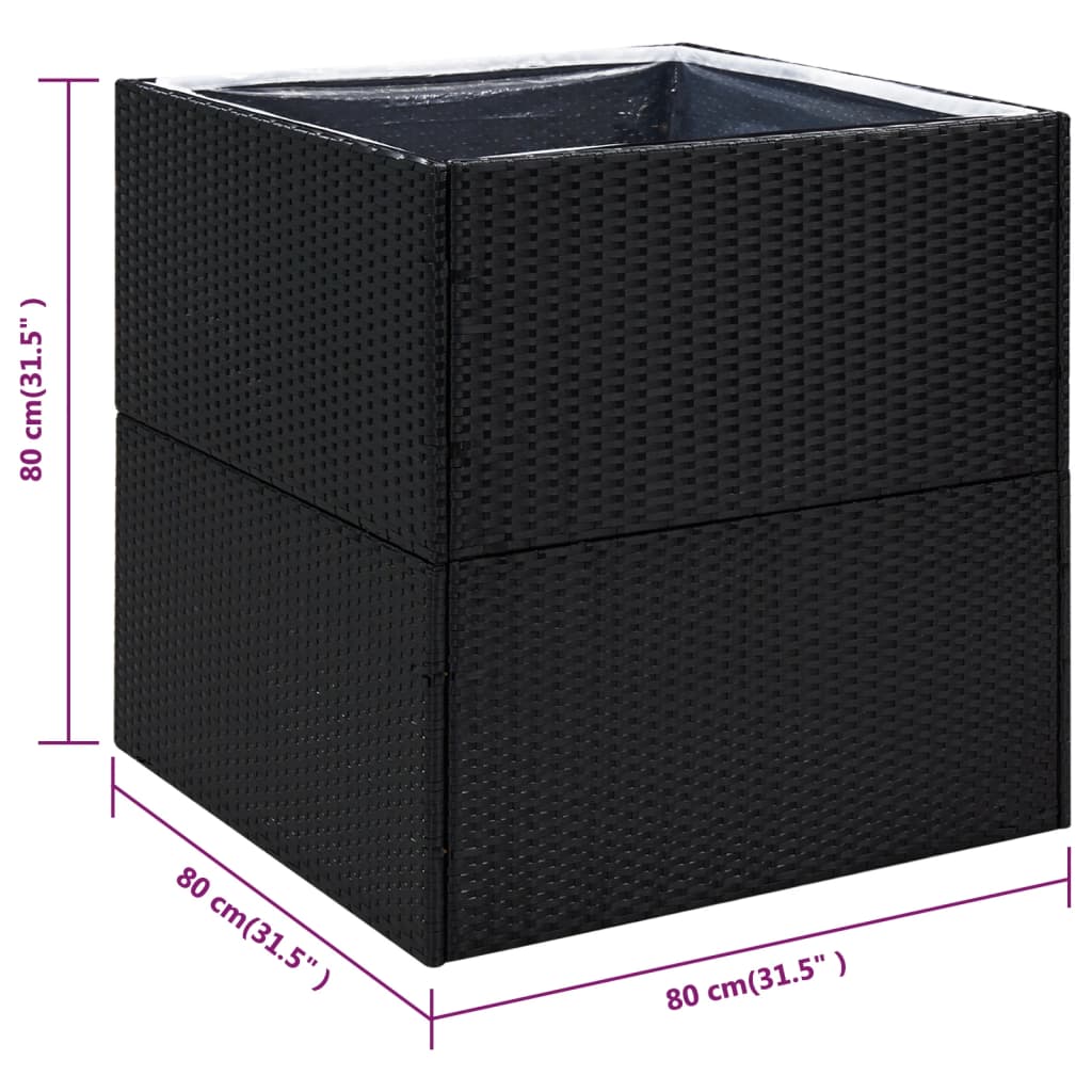 Plantekasse svart 80x80x80 cm polyrotting
