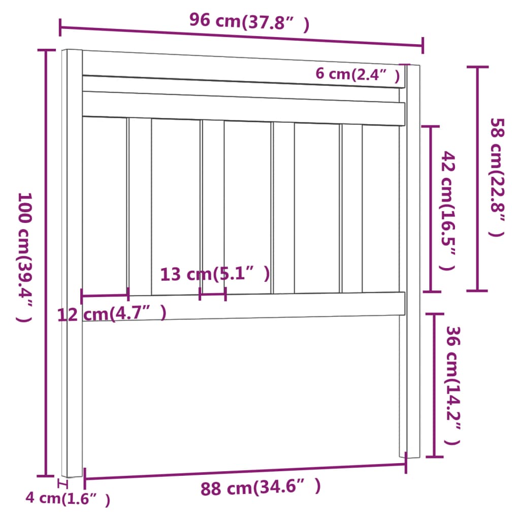 Sengegavl svart 96x4x100 cm heltre furu
