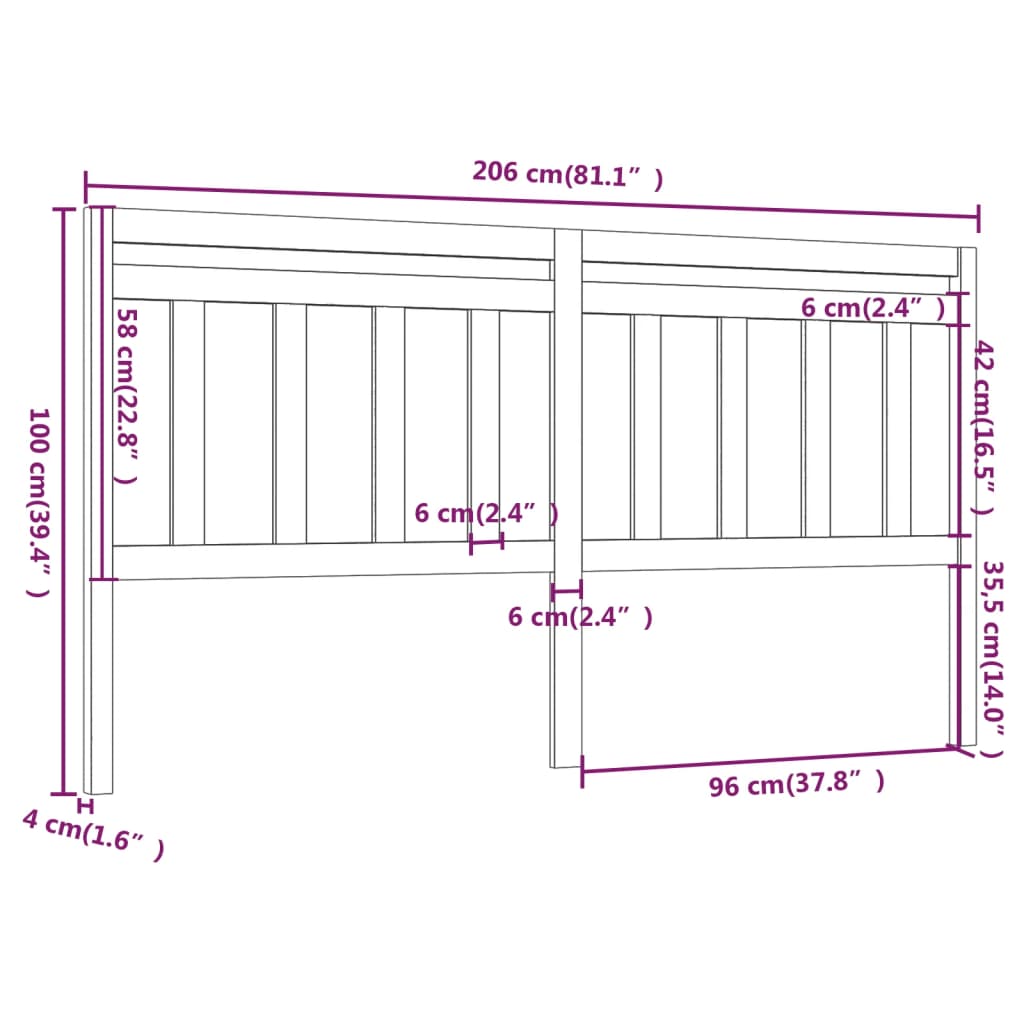 Sengegavl honningbrun 206x4x100 cm heltre furu