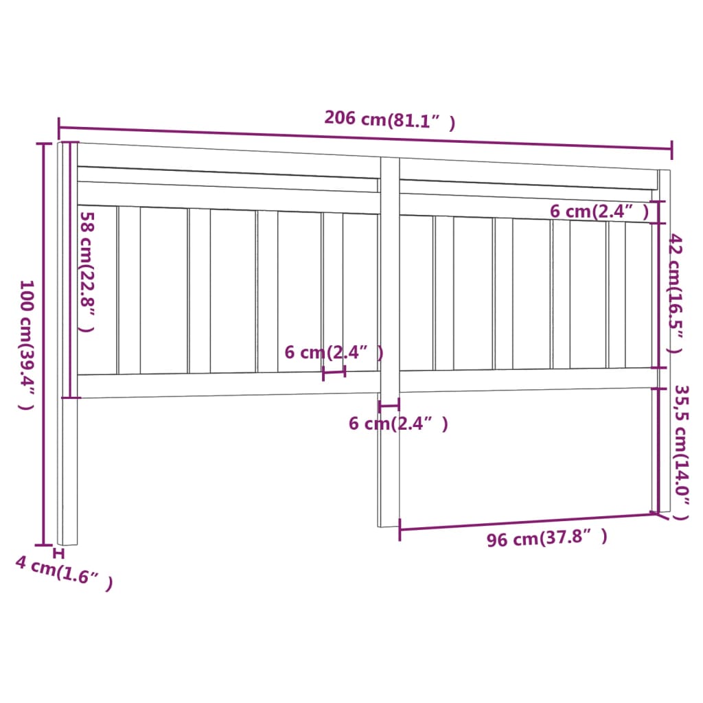 Sengegavl svart 206x4x100 cm heltre furu
