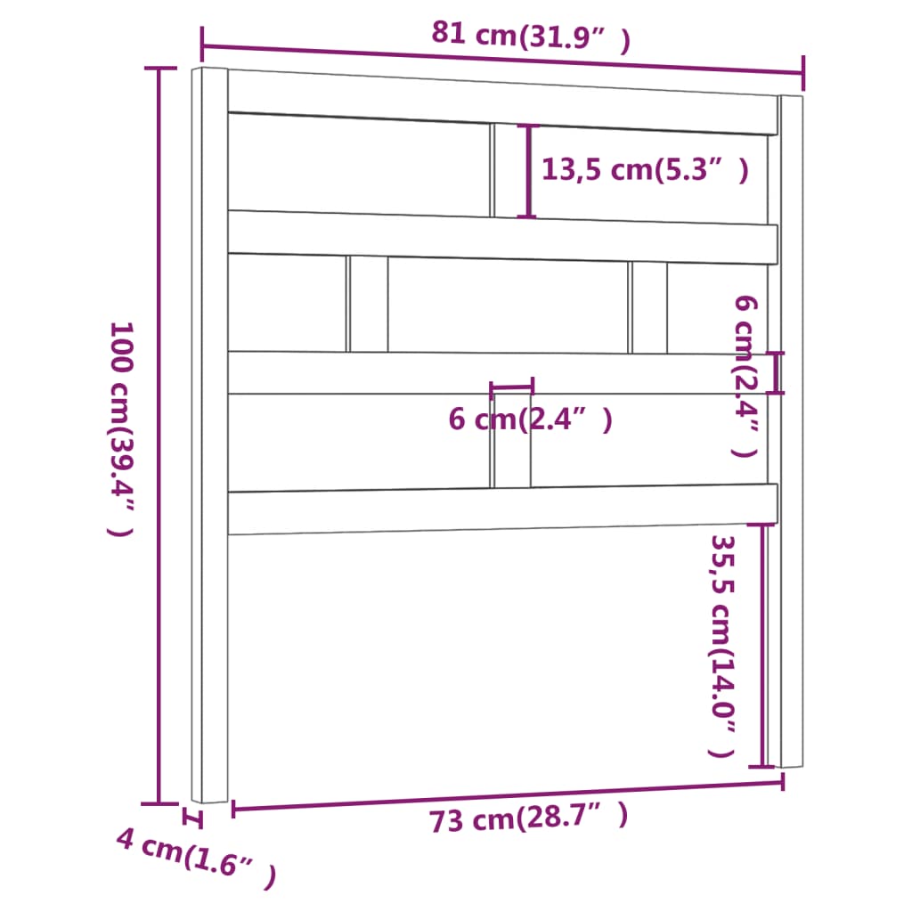Sengegavl hvit 81x4x100 cm heltre furu vidaXL