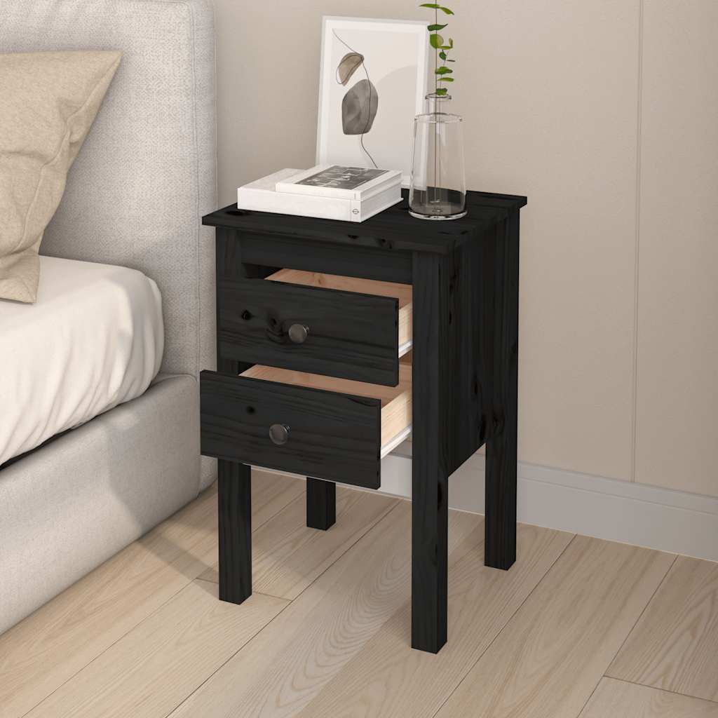 Nattbord 2 stk svart 40x35x61,5 cm heltre furu