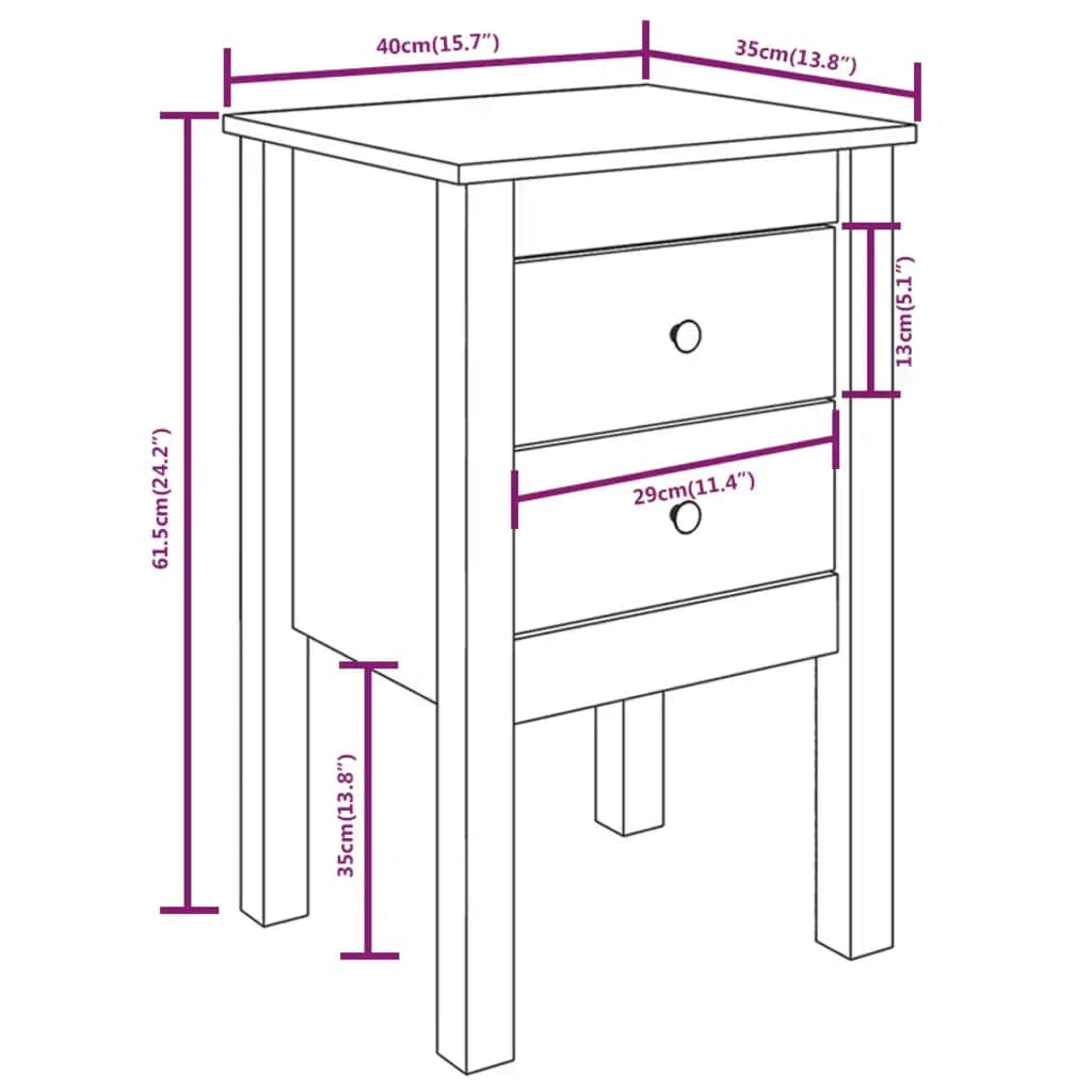 Nattbord 2 stk svart 40x35x61,5 cm heltre furu