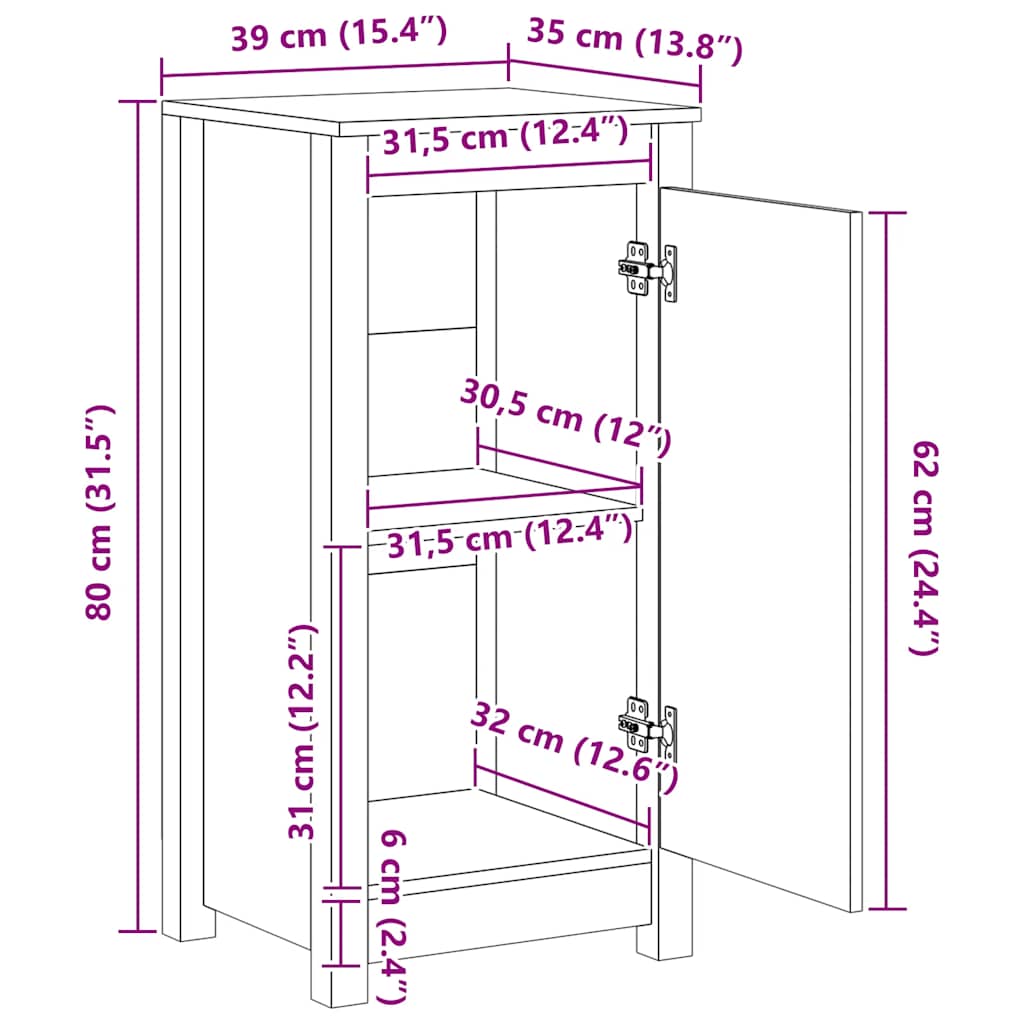 Skjenker 2 stk hvit 39x35x80 cm heltre furu