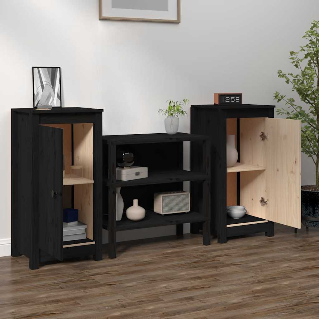 Skjenker 2 stk svart 39x35x80 cm heltre furu
