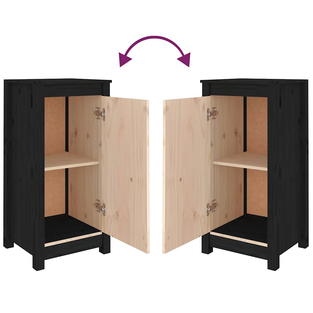 Skjenker 2 stk svart 39x35x80 cm heltre furu