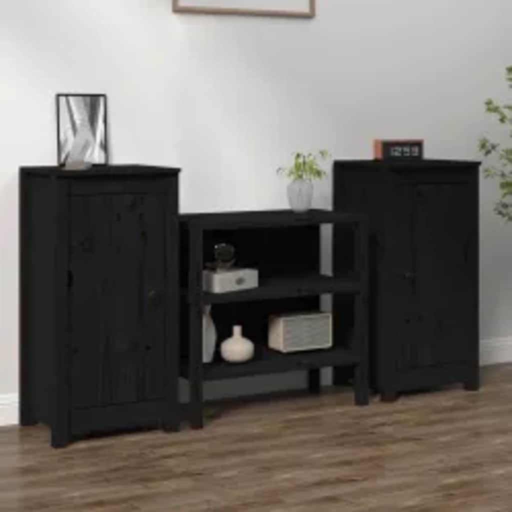 Skjenker 2 stk svart 39x35x80 cm heltre furu