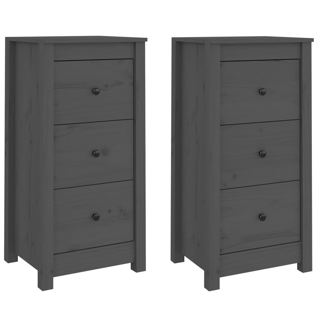 Skjenker 2 stk grå 40x35x80 cm heltre furu
