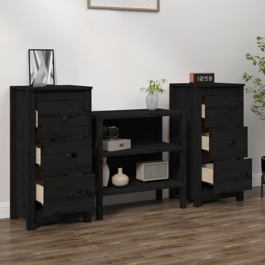 Skjenker 2 stk svart 40x35x80 cm heltre furu
