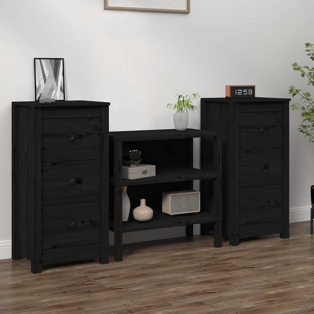 Skjenker 2 stk svart 40x35x80 cm heltre furu