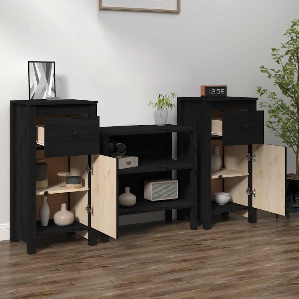 Skjenker 2 stk svart 40x35x80 cm heltre furu