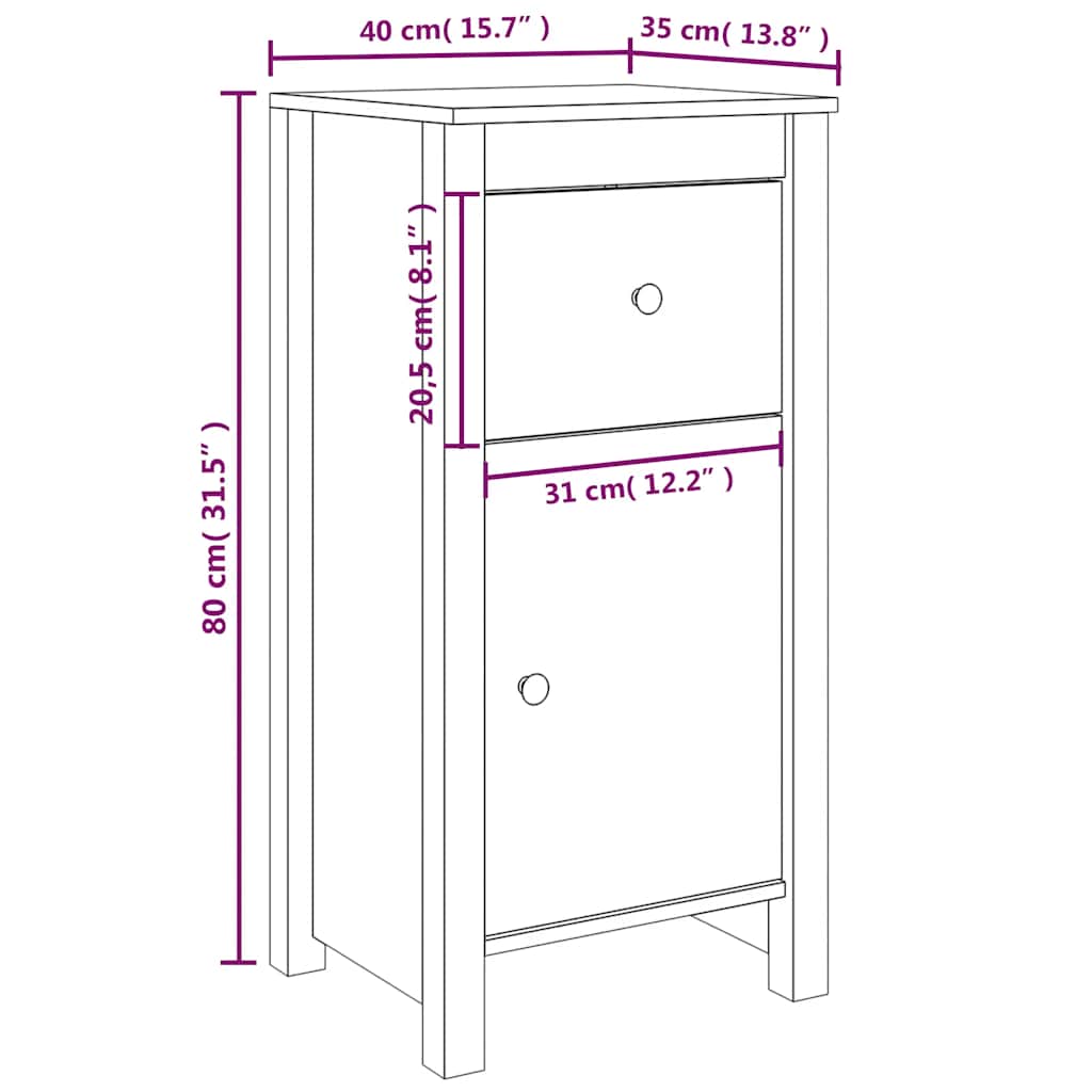 Skjenker 2 stk svart 40x35x80 cm heltre furu