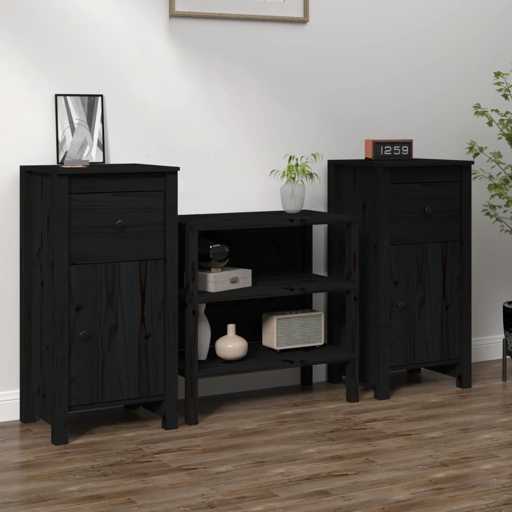Skjenker 2 stk svart 40x35x80 cm heltre furu