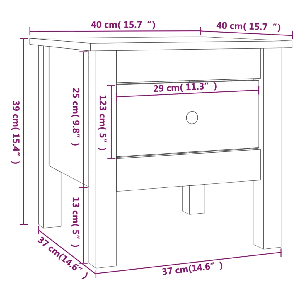Salongbord hvit 40x40x39 cm heltre furu