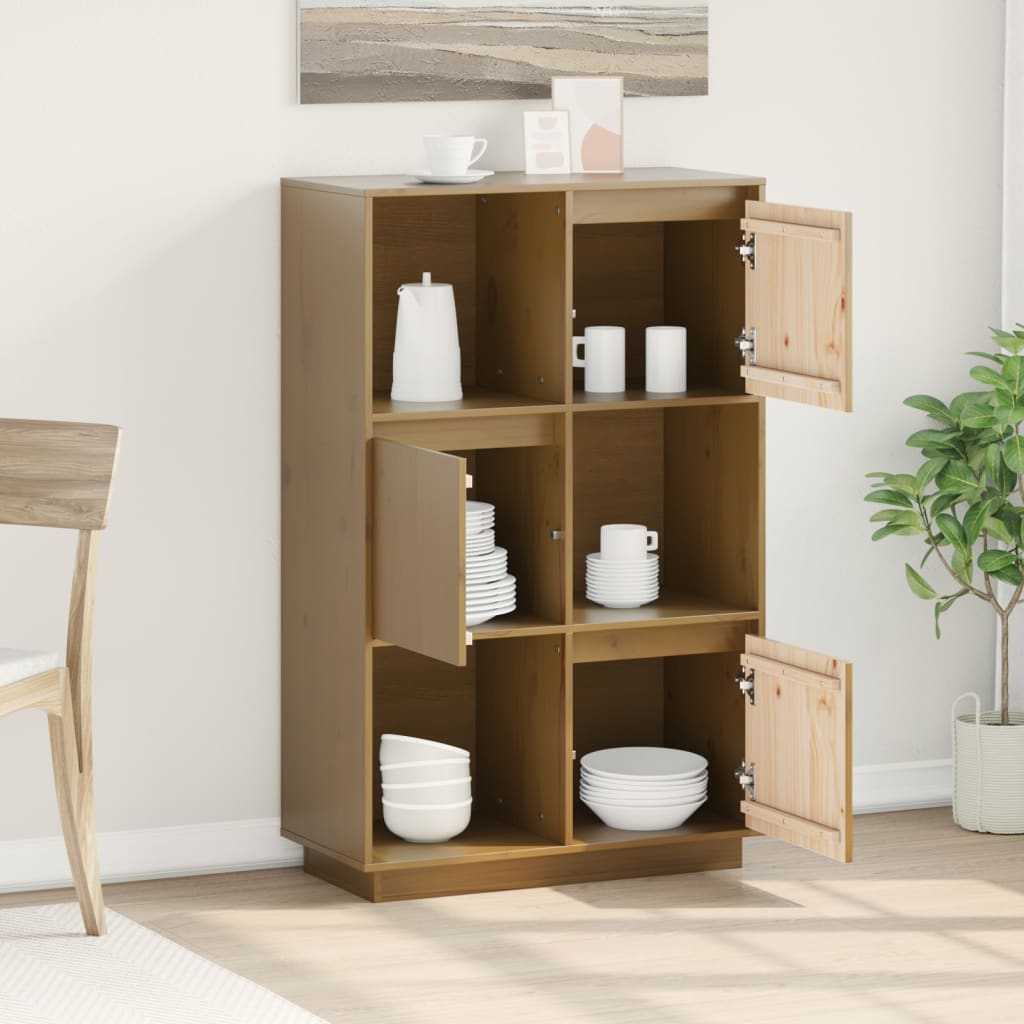 Highboard honningbrun 74x35x117 cm heltre furu