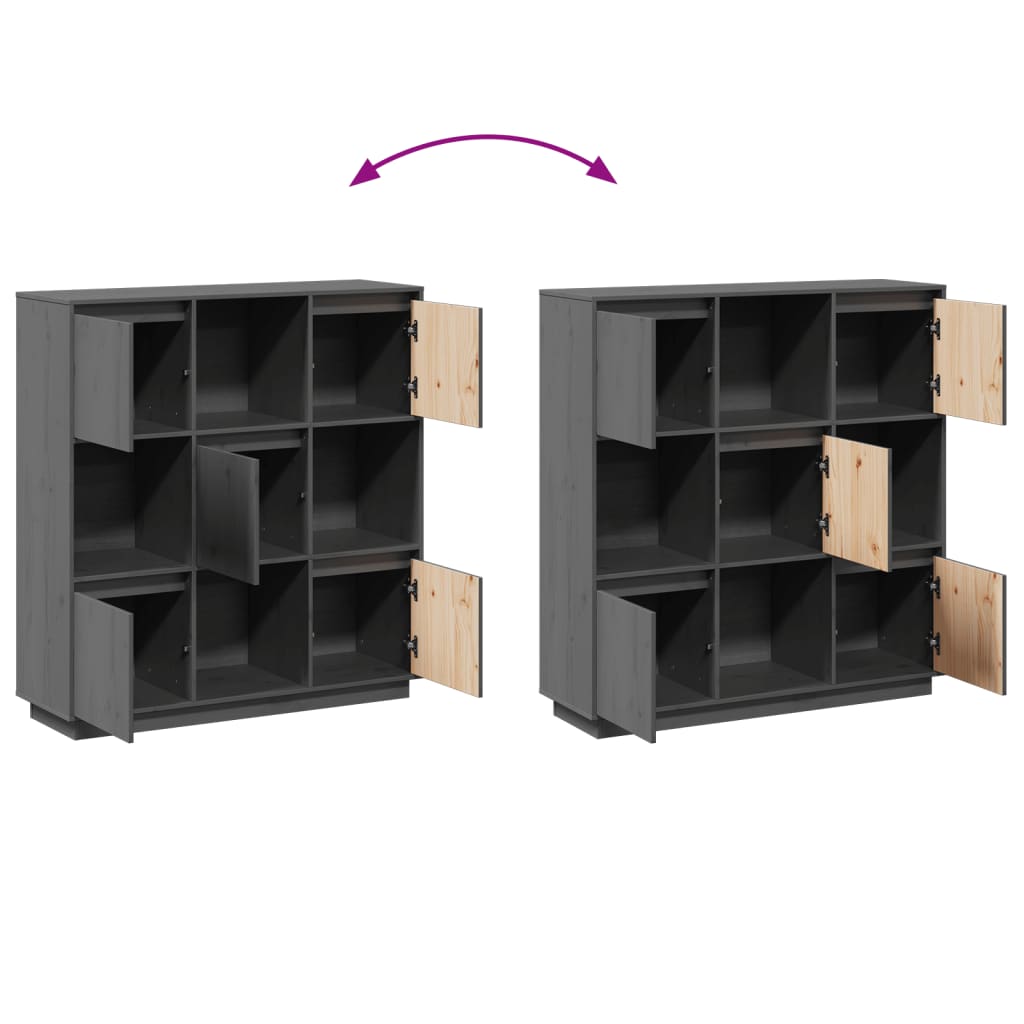 Highboard grå 110,5x35x117 cm heltre furu