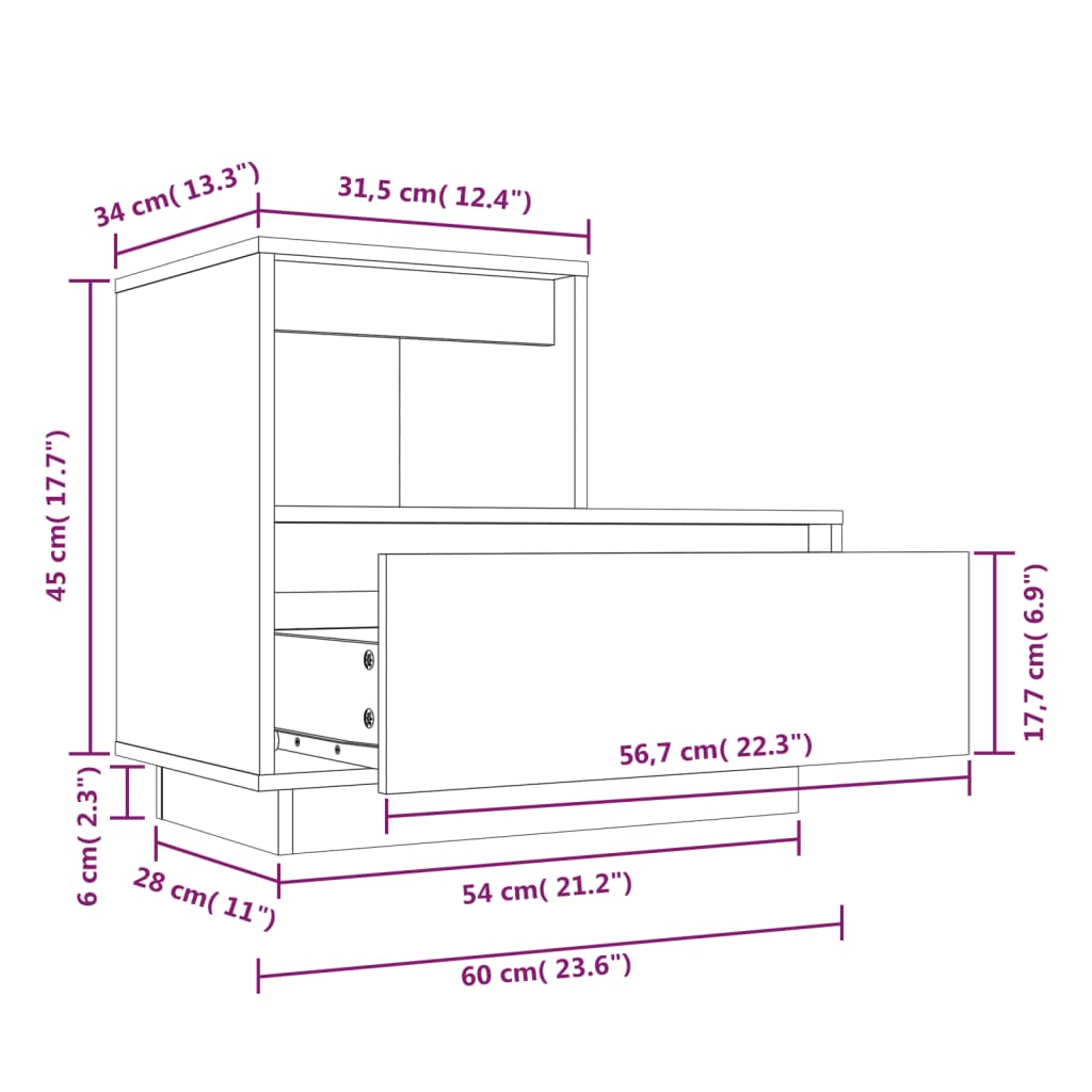 Nattbord 60x34x51 cm heltre furu