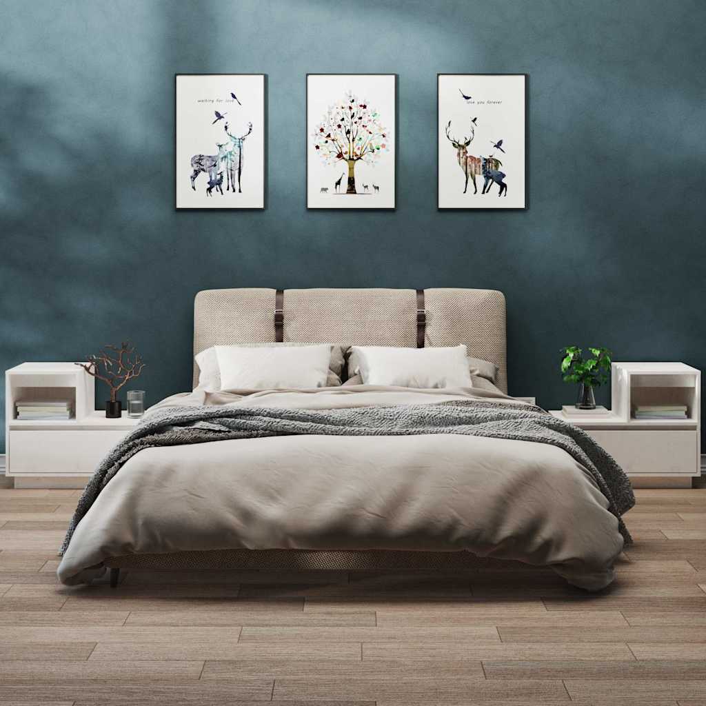 Nattbord 2 stk hvit 60x34x51 cm heltre furu