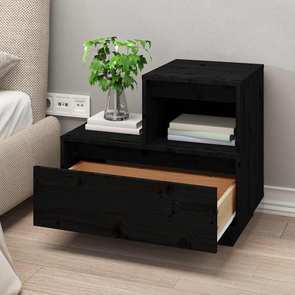 Nattbord 2 stk svart 60x34x51 cm heltre furu