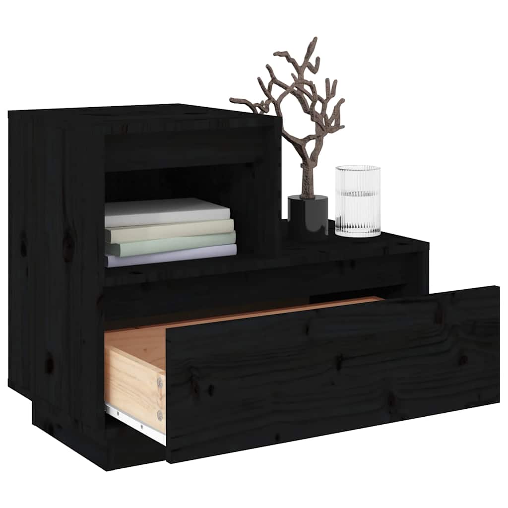 Nattbord 2 stk svart 60x34x51 cm heltre furu