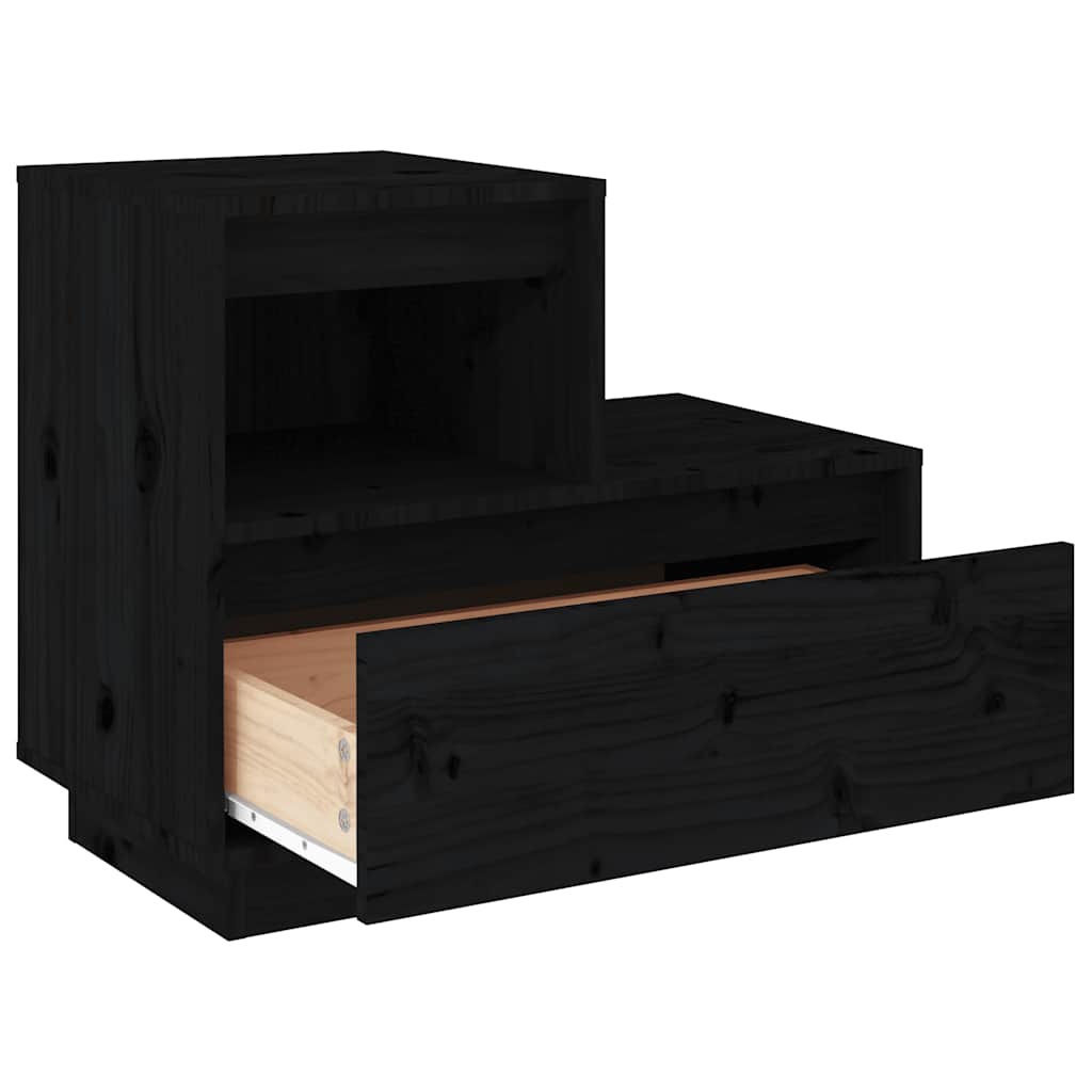 Nattbord 2 stk svart 60x34x51 cm heltre furu