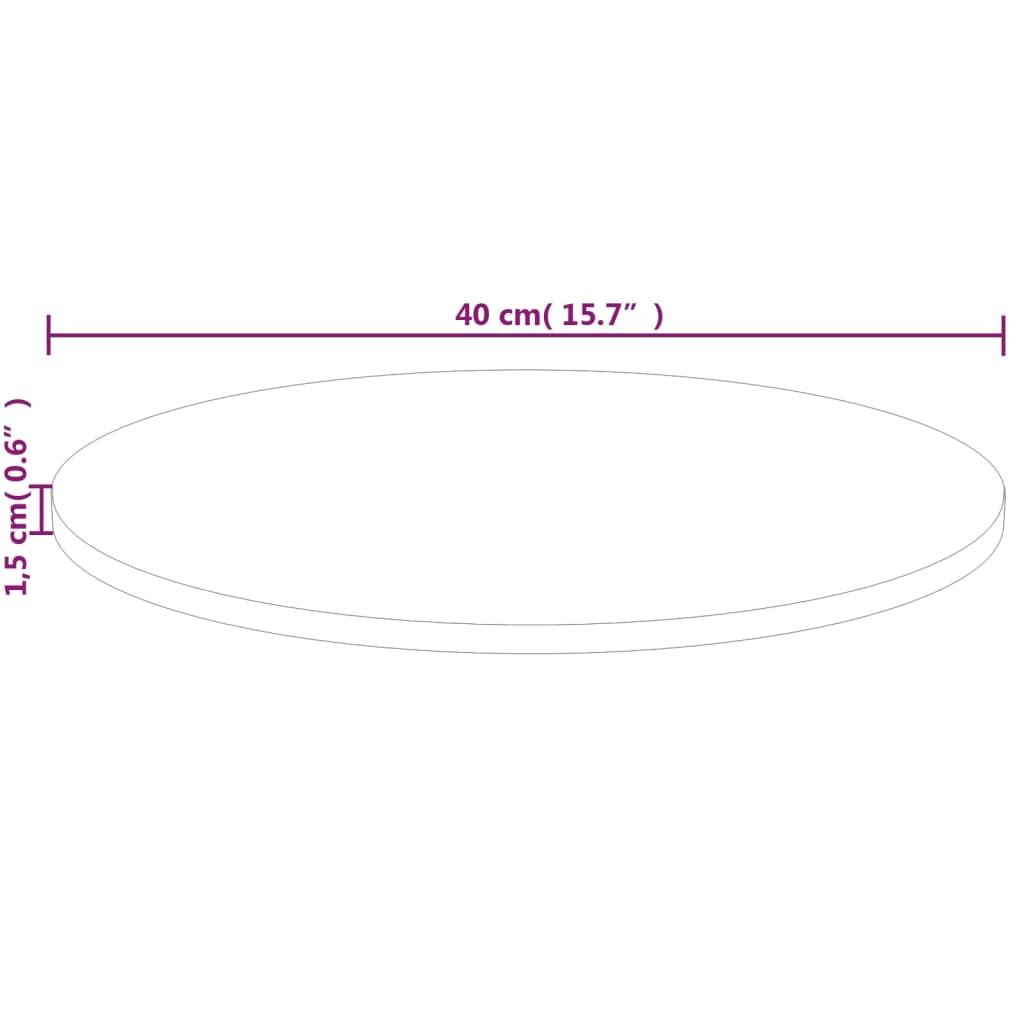 Rund bordplate Ø40x1,5 cm ubehandlet heltre eik