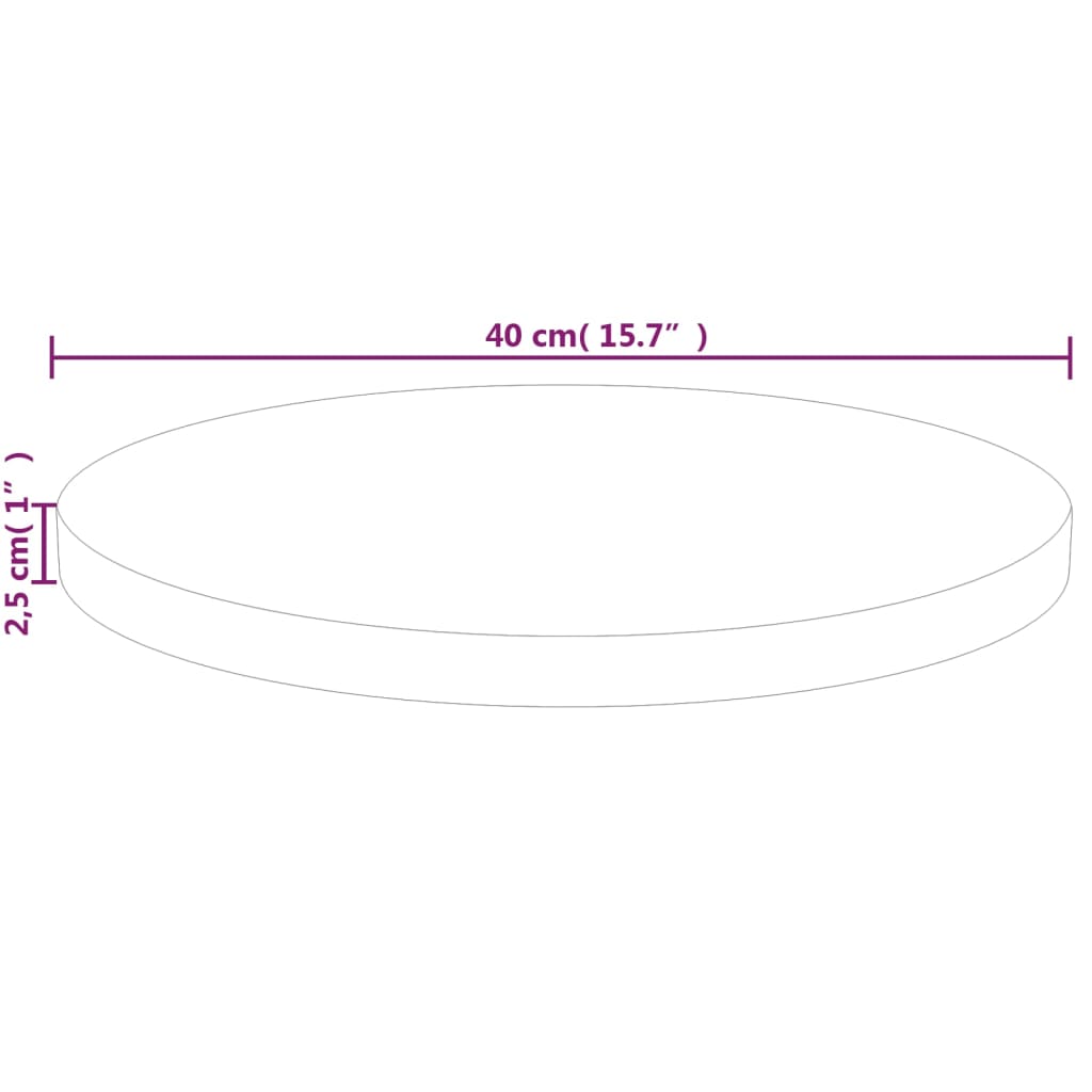 Rund bordplate Ø40x2,5 cm ubehandlet heltre eik