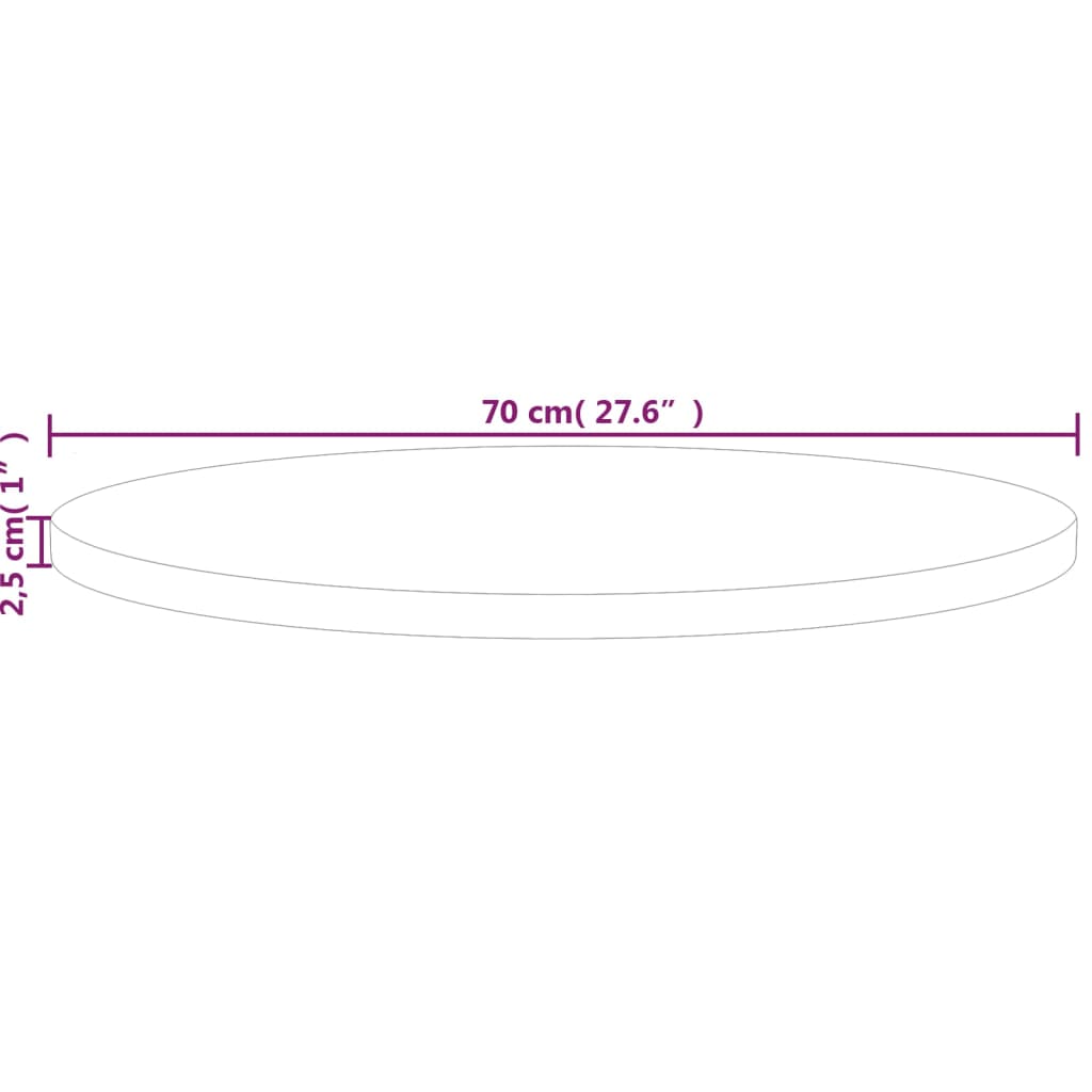 Rund bordplate Ø70x2,5 cm ubehandlet heltre eik