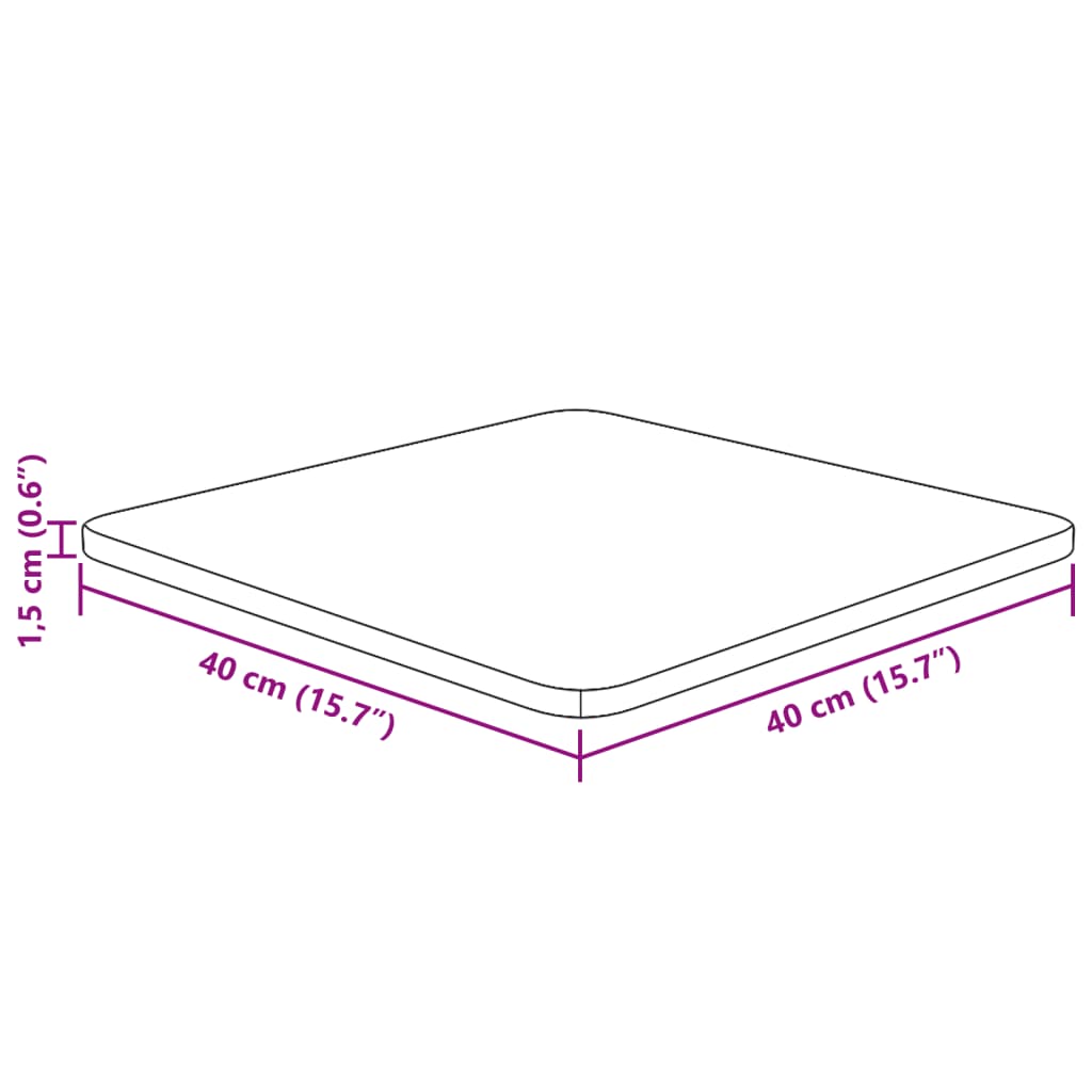 Firkantet bordplate 40x40x1,5 cm ubehandlet heltre eik