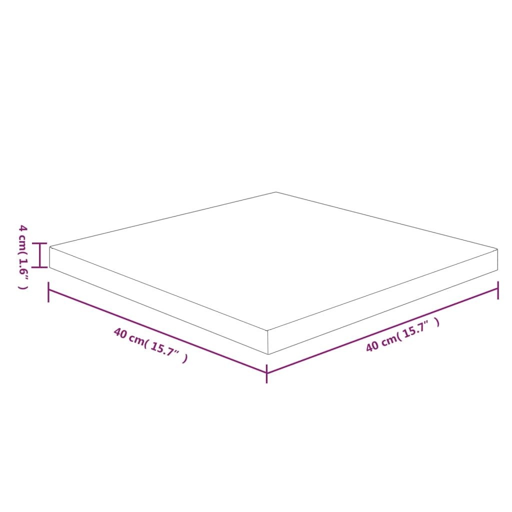 Firkantet bordplate 40x40x4 cm ubehandlet heltre eik