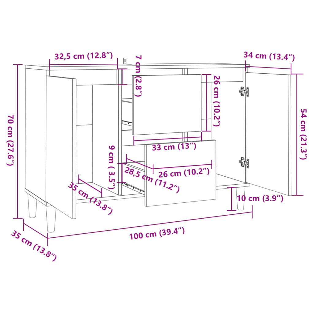 Skjenk røkt eik 101x35x70 cm konstruert tre