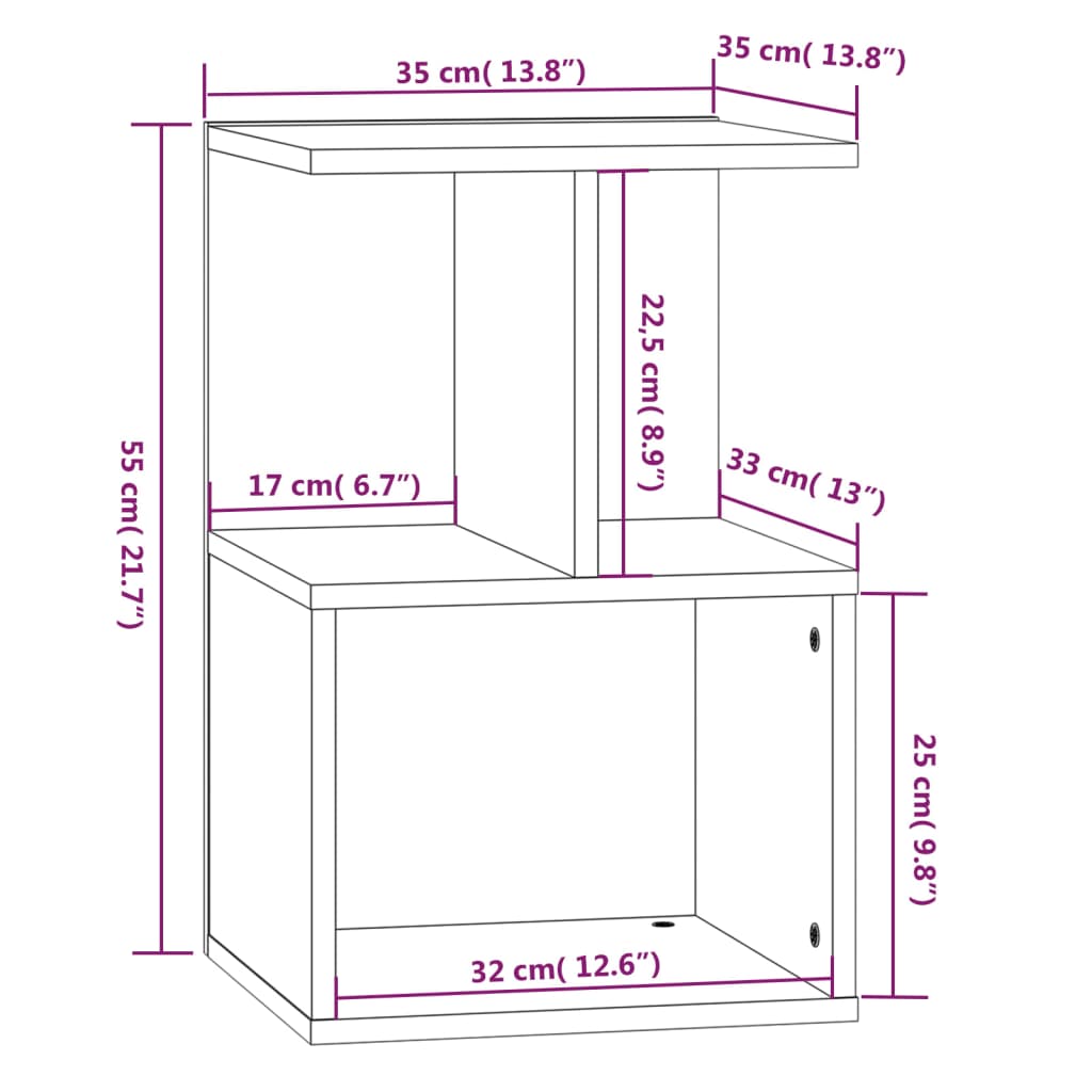 Nattbord 2 stk røkt eik 35x35x55 cm konstruert tre