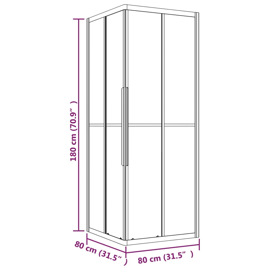 Dusjkabinett halvfrostet ESG 80x80x180 cm svart