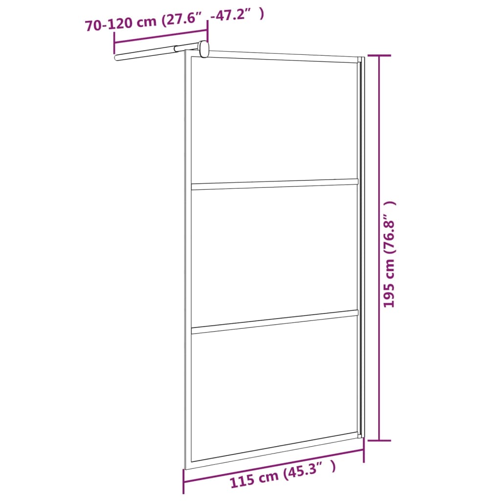 Dusjvegg 115x195 cm frostet ESG-glass svart