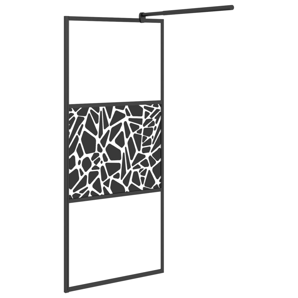 Dusjvegg 90x195 cm ESG-glass med steindesign svart