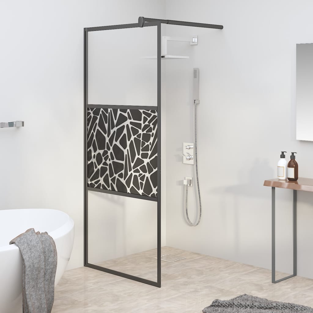 Dusjvegg 90x195 cm ESG-glass med steindesign svart