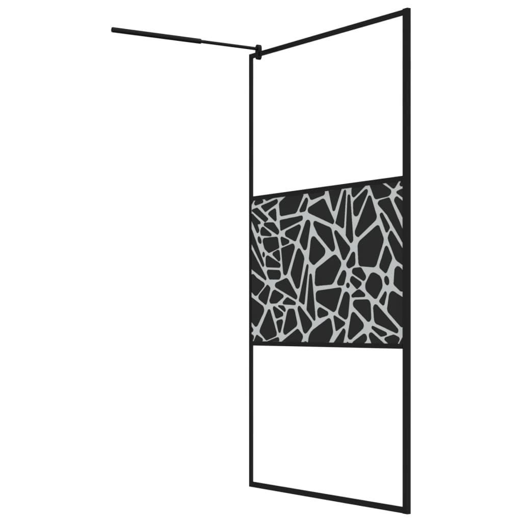 Dusjvegg 115x195 cm ESG-glass med steindesign svart